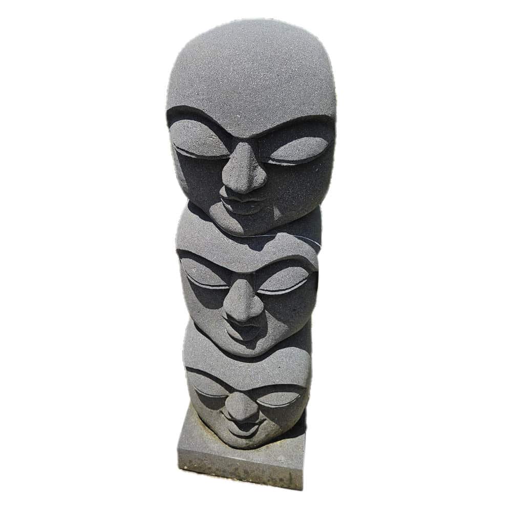 Sculpture with Three Heads Made of Durable Volcanic Stone, 80 cm Tall