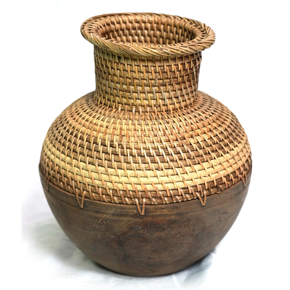 Dekorativer Krug aus Seegras und Teakholz – Handgefertigt