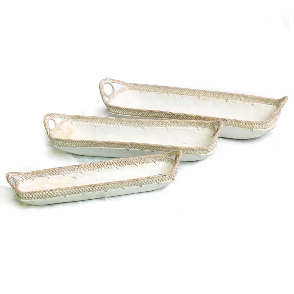 Elegantes Schalen-Set aus Albesia-Holz mit Rattanrand, 3 Größen