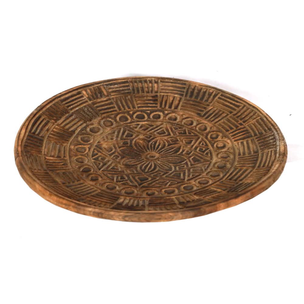 Handgefertigte Palmenholz-Schale mit kunstvollen Schnitzereien, Ø 35 cm