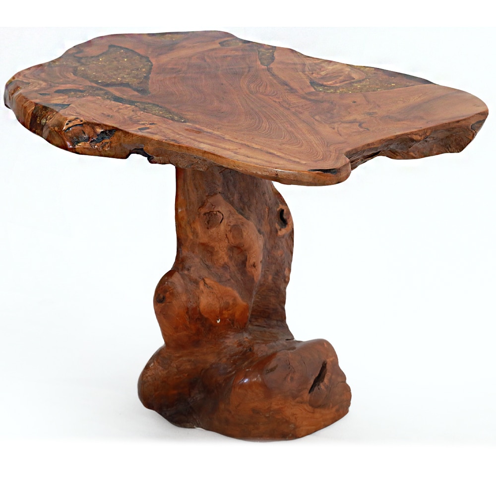 Singaraja River-Table: Teakholz mit goldglänzenden Harzdetails, 90 × 60 cm