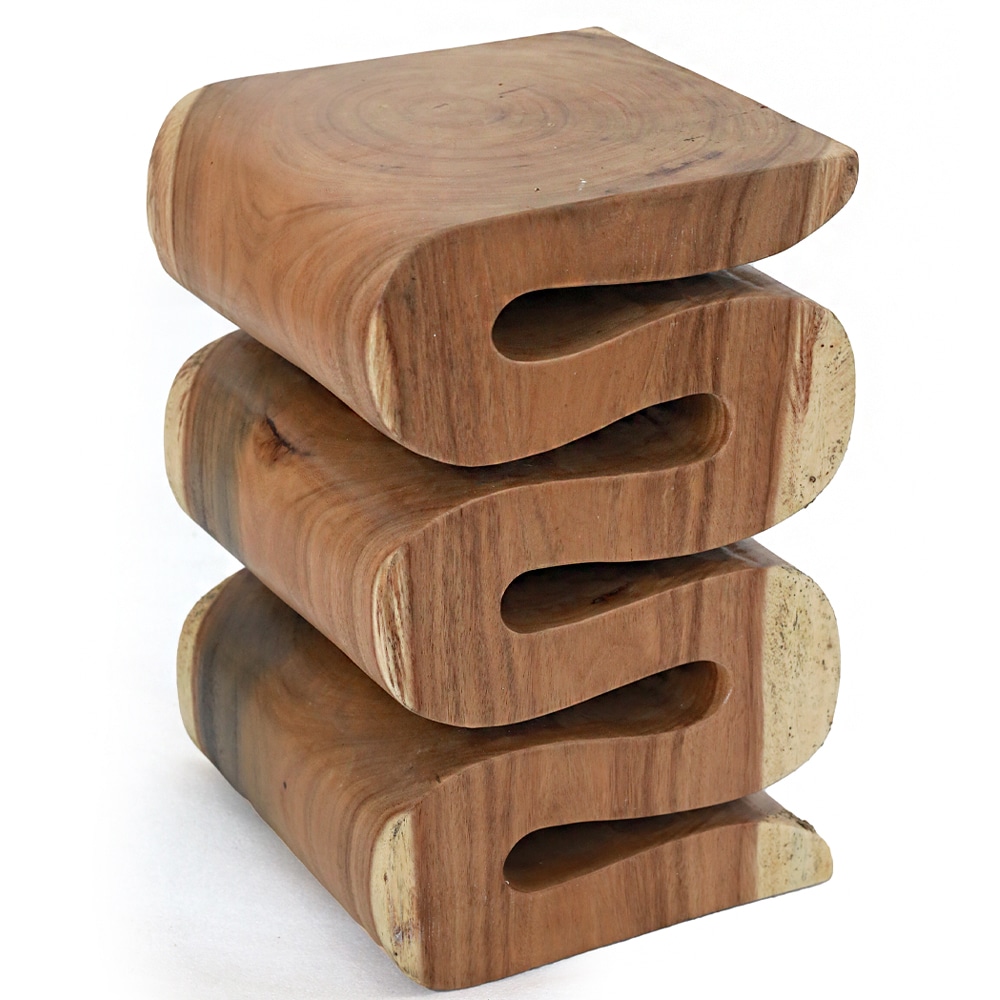 Eleganter Hocker im Schlangendesign aus Teakholz, 30x30x45 cm