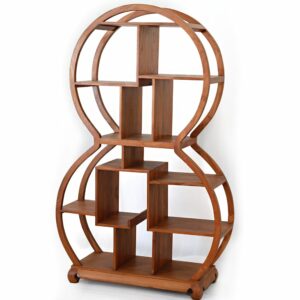 Elegantes rundes Wandregal aus handgefertigtem Teakholz, 1,81 m hoch