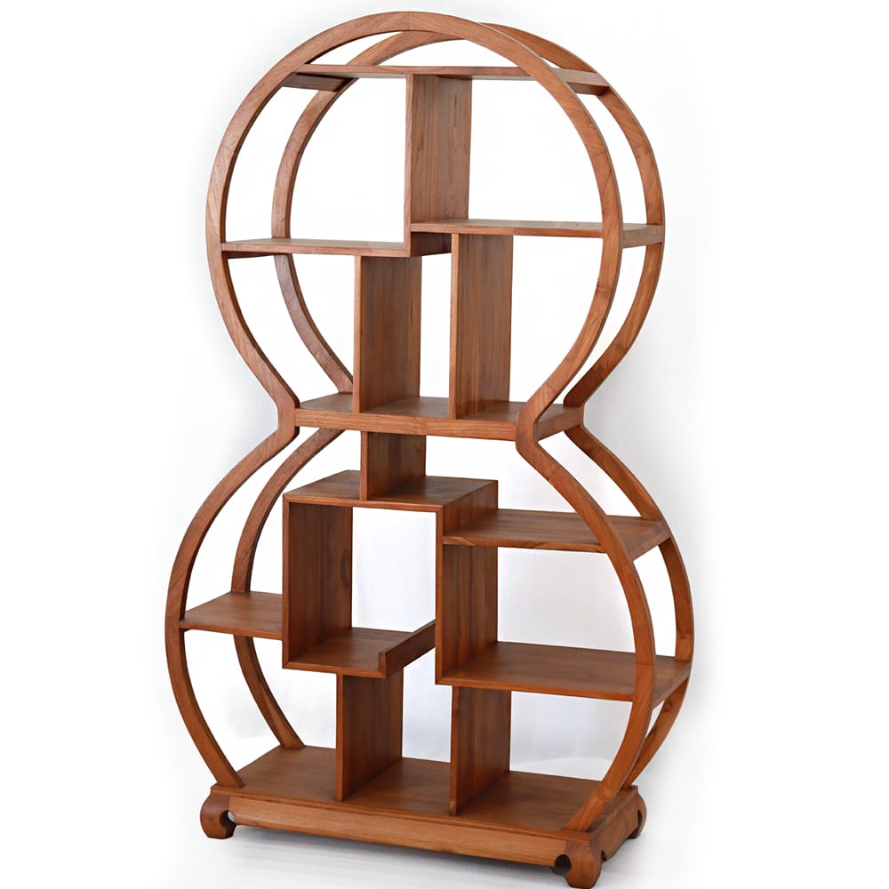 Elegantes rundes Wandregal aus handgefertigtem Teakholz, 1,81 m hoch