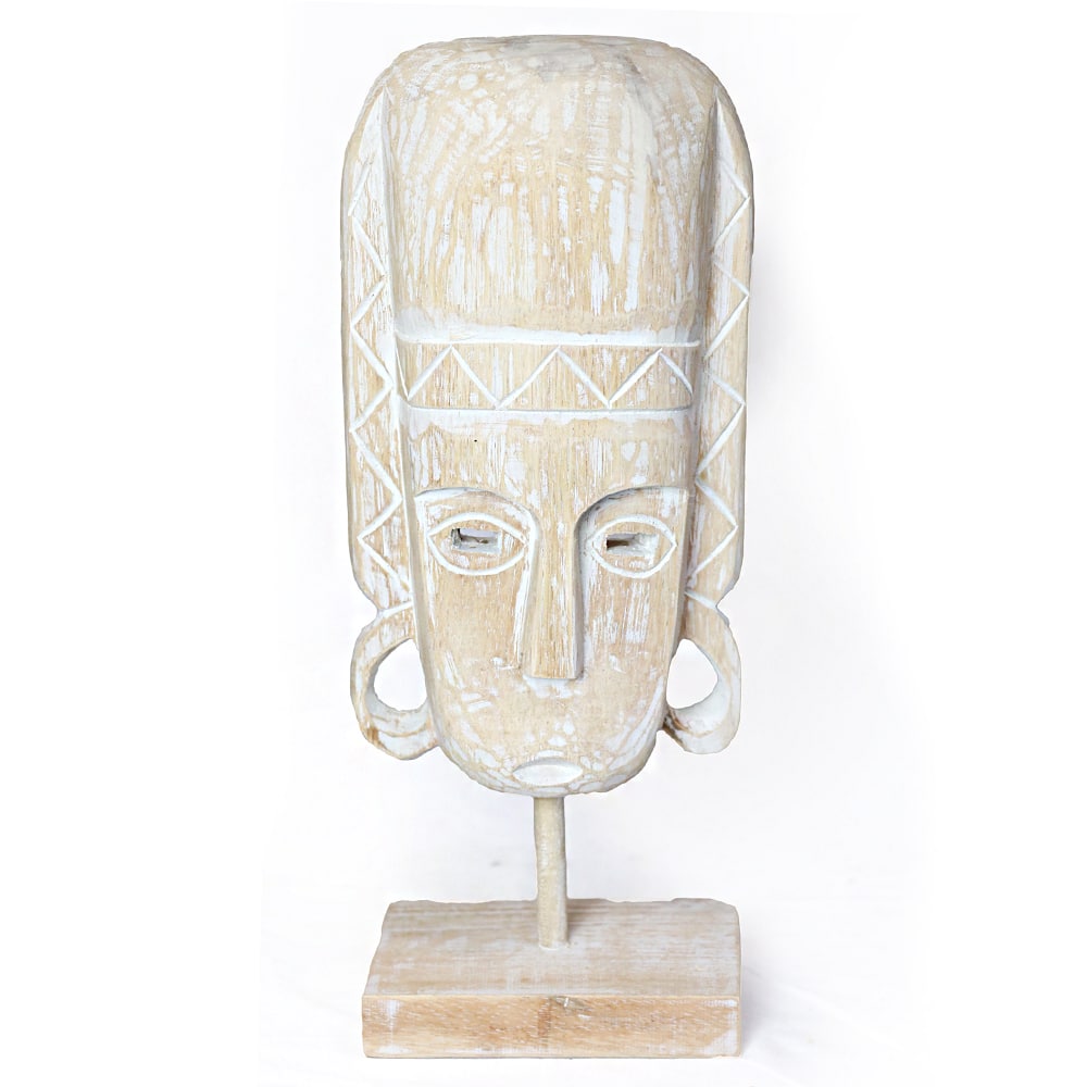 Balinesische Aufstellmaske aus Albesia-Holz, 40x15 cm, Weiß