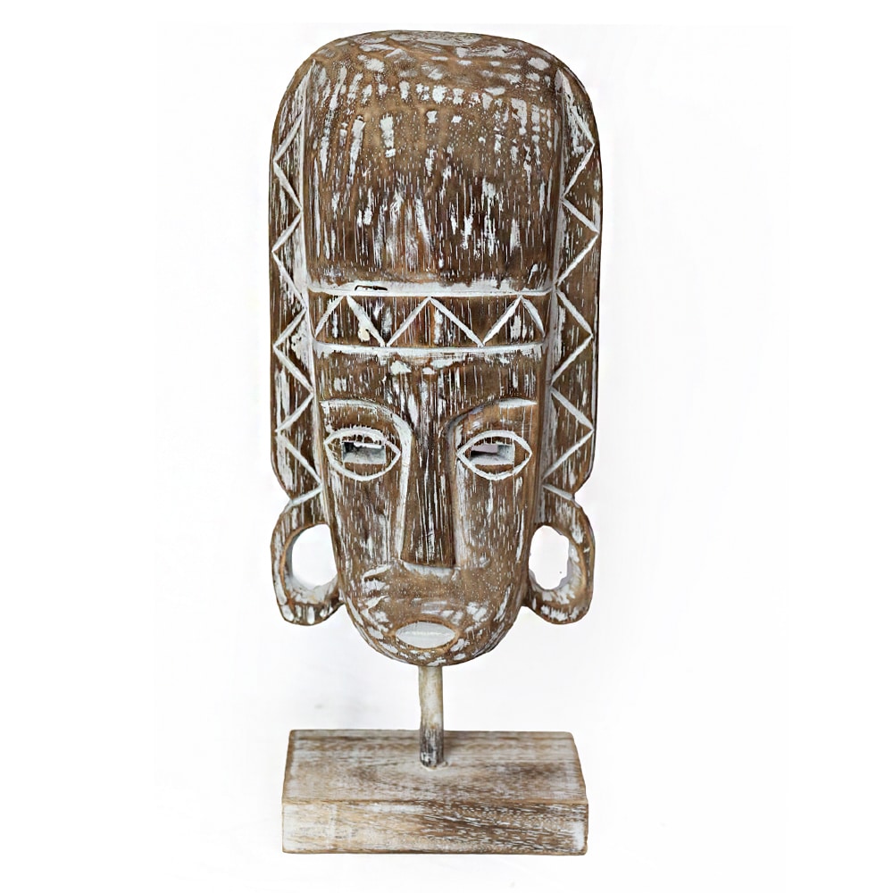 Dekorativer Aufsteller in Form einer balinesischen Maske, 40x15 cm, braun