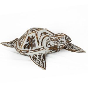 Handgefertigte Schildkröte aus weiß gewaschenem Albesia-Holz, 25 cm