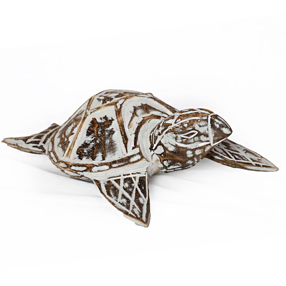 Handgefertigte Schildkröte aus weiß gewaschenem Albesia-Holz, 25 cm