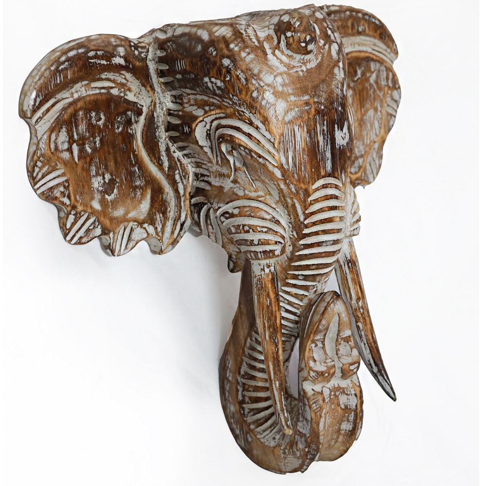 Elephant Head Made of Albesia Wood, 40 cm