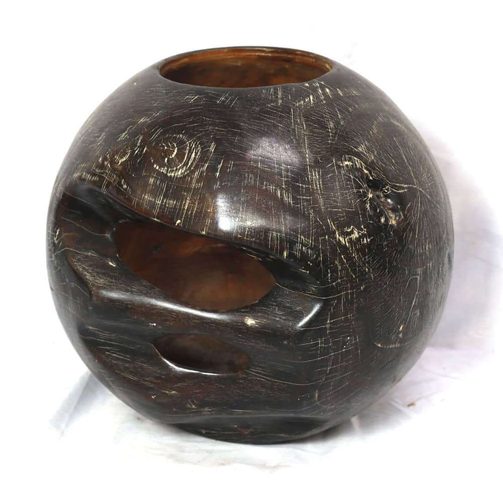 Dekorative Ballvase aus Teakholz, Schwarz, Ø 35 cm