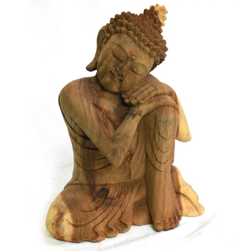 Hand-Carved Buddha Statue Made of Suar Wood, 30 cm