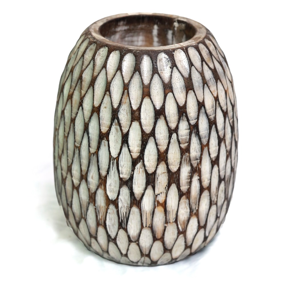 Elegante Holzvase mit balinesischem Druckmuster, 25 cm hoch