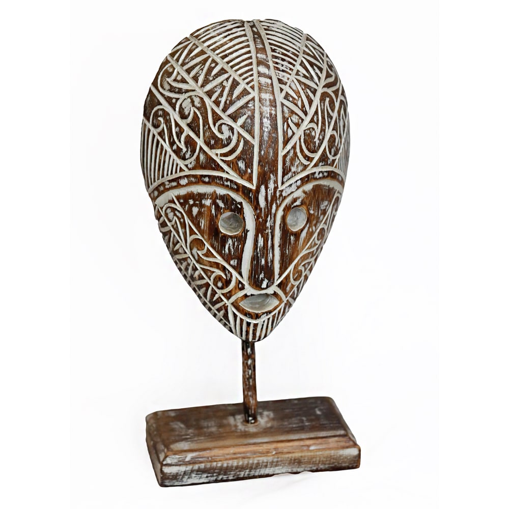 3er Set dekorative Holzmasken mit Aufsteller, braun
