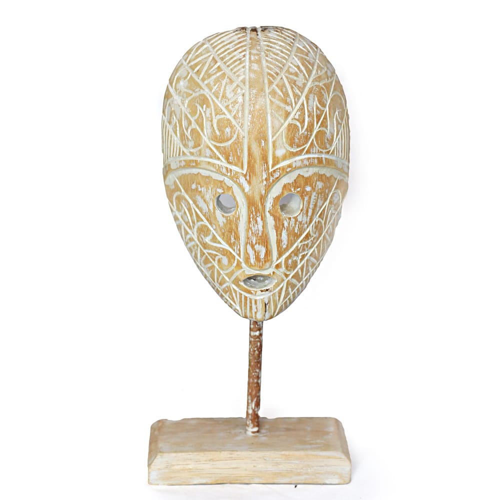 Dekorative Holzmasken im 3er Set mit Ständern, Weiß