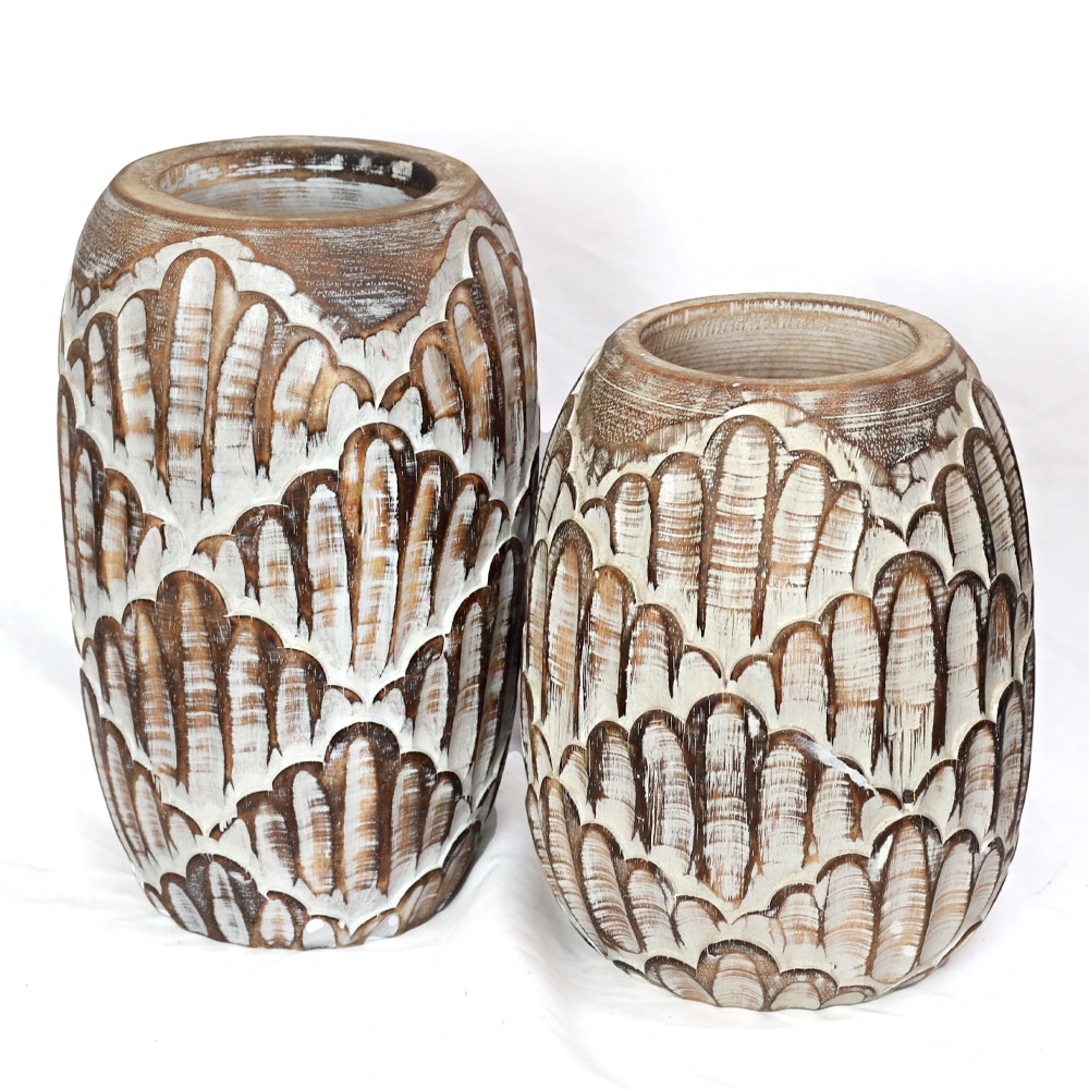 Blumenübertopf aus Albesia-Holz, 30 cm hoch