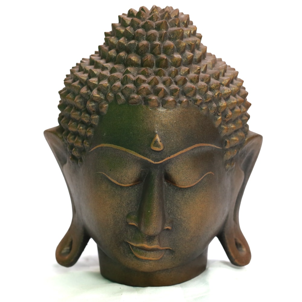 Large Wooden Buddha Head, 21 cm with Antique Patina