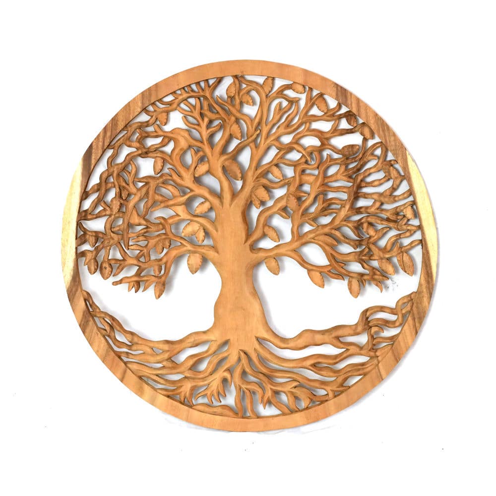 Rundes Wandbild aus Teakholz – Ø 60 cm, Baum des Lebens