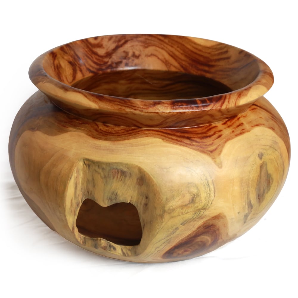 Runde, bauchige Dekovase aus Teakholz, 25 cm