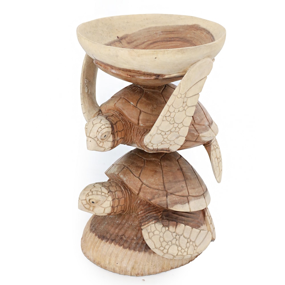 Große vielseitige Schale auf kunstvoll geschnitzten Schildkröten, lackiertes Suar-Holz