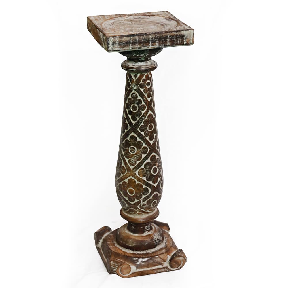 Blumenständer aus Albesia-Holz, dunkelbraun mit balinesischem Muster, 60 cm