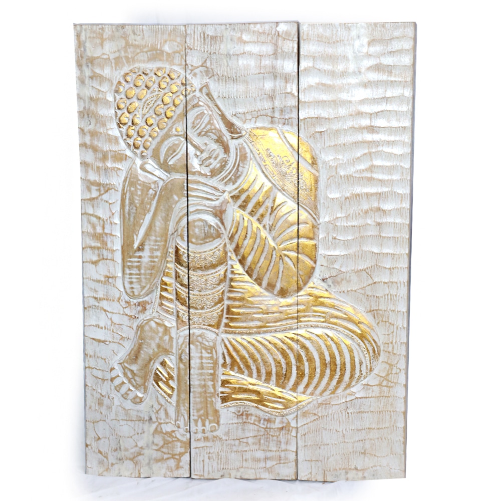 Elegantes dreiteiliges Buddha-Wandrelief, 100x60 cm, klappbar