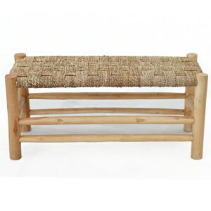 Handgefertigte Sitzbank aus Teakholz & Seegras, 100x40x45 cm – Bali-Design