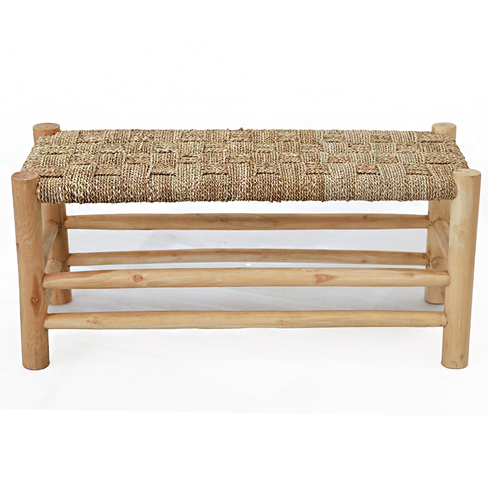 Handgefertigte Sitzbank aus Teakholz & Seegras, 100x40x45 cm – Bali-Design