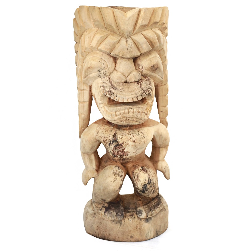 Handgeschnitzte Tiki-Statue aus Suar Holz, 100 cm, naturbelassen