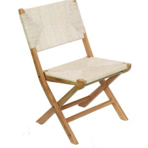 Teakholz-Stuhl mit Seegrasbespannung in Weiß-Braun, 44x43x84 cm