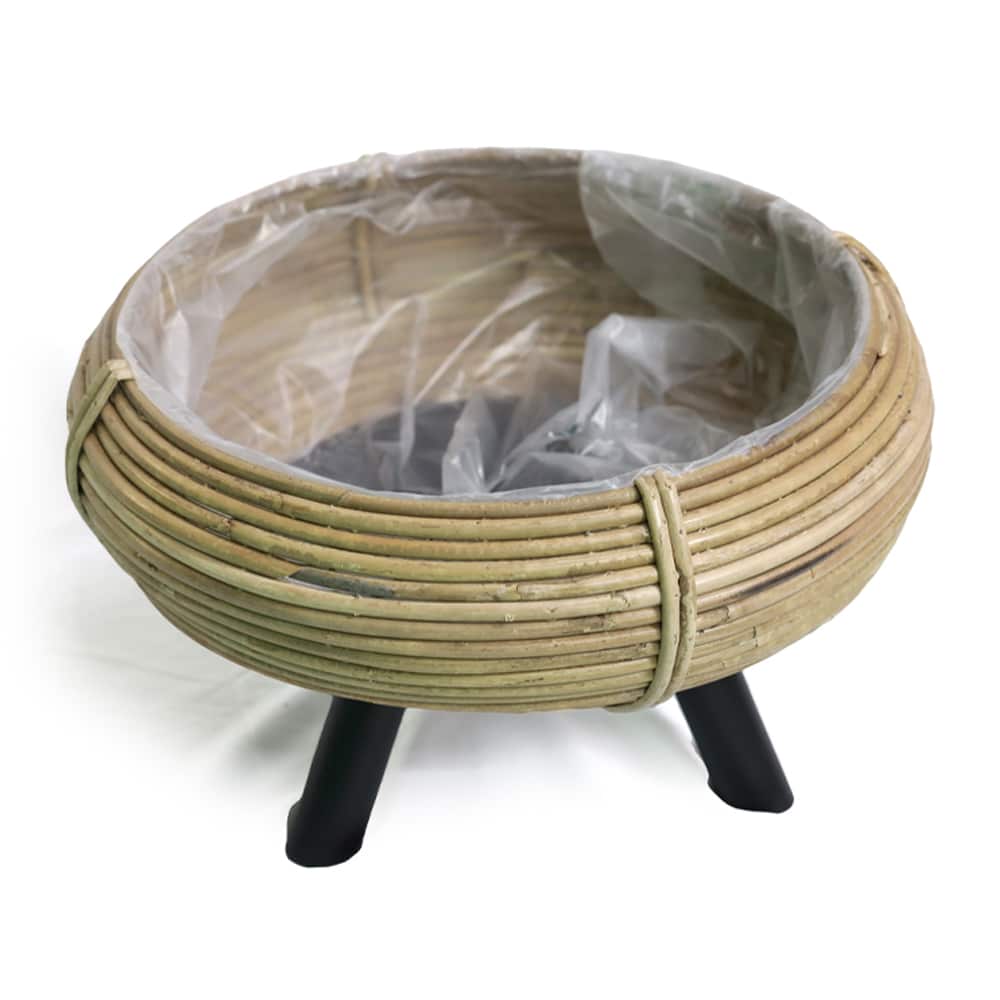 Jaya Rattan-Blumentopf-Set mit Holzständer