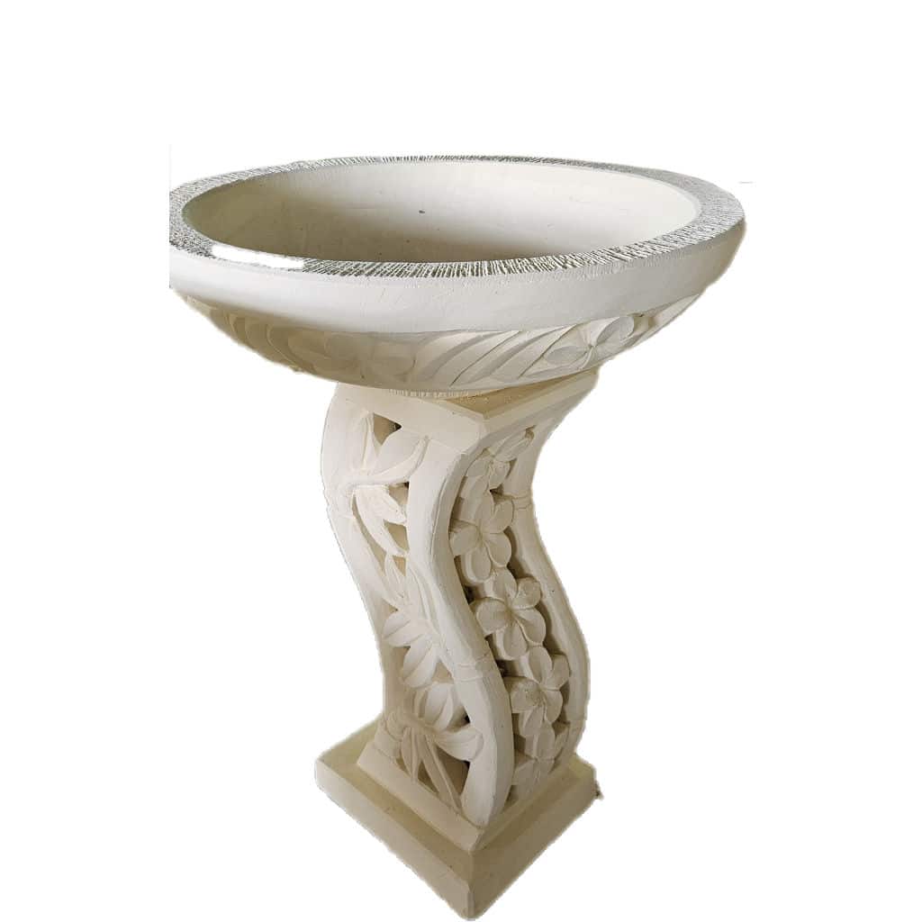 Air Terjun Vogeltränke mit elegant geschwungenem Frangipani-Sockel, 100 cm Höhe