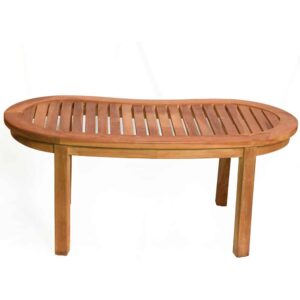 Ovaler Teakholztisch mit sanft geschwungener Form