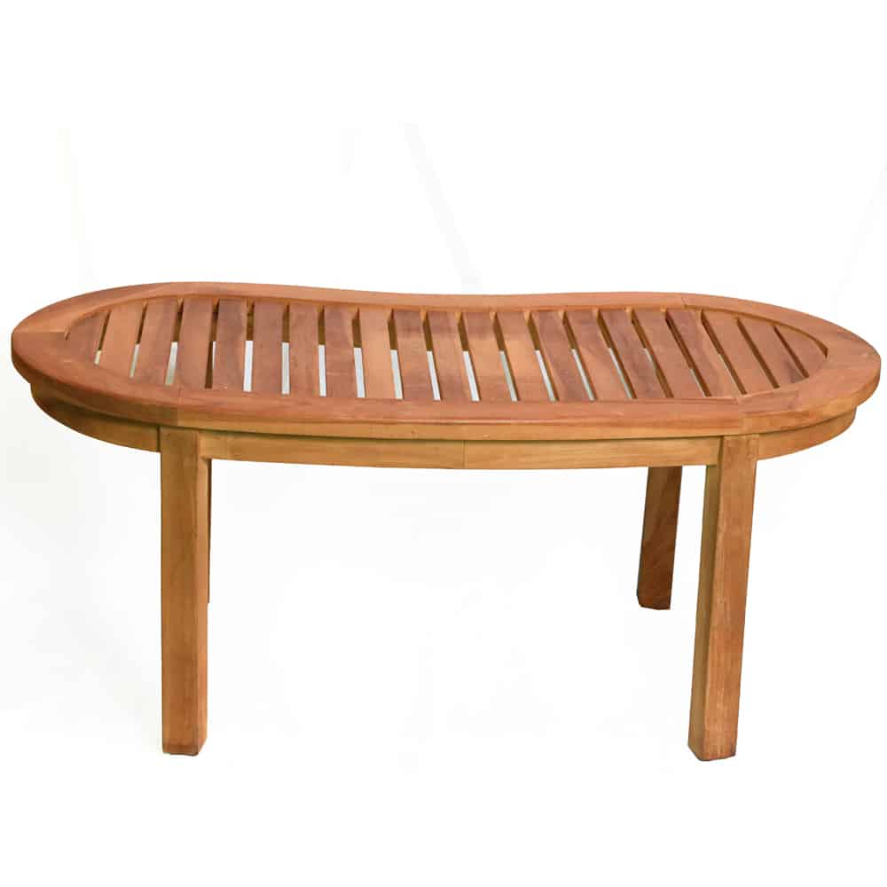 Ovaler Teakholztisch mit sanft geschwungener Form