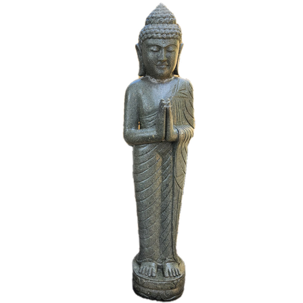 Buddha in Prayer from Balinese Greenstone, 100 cm Height