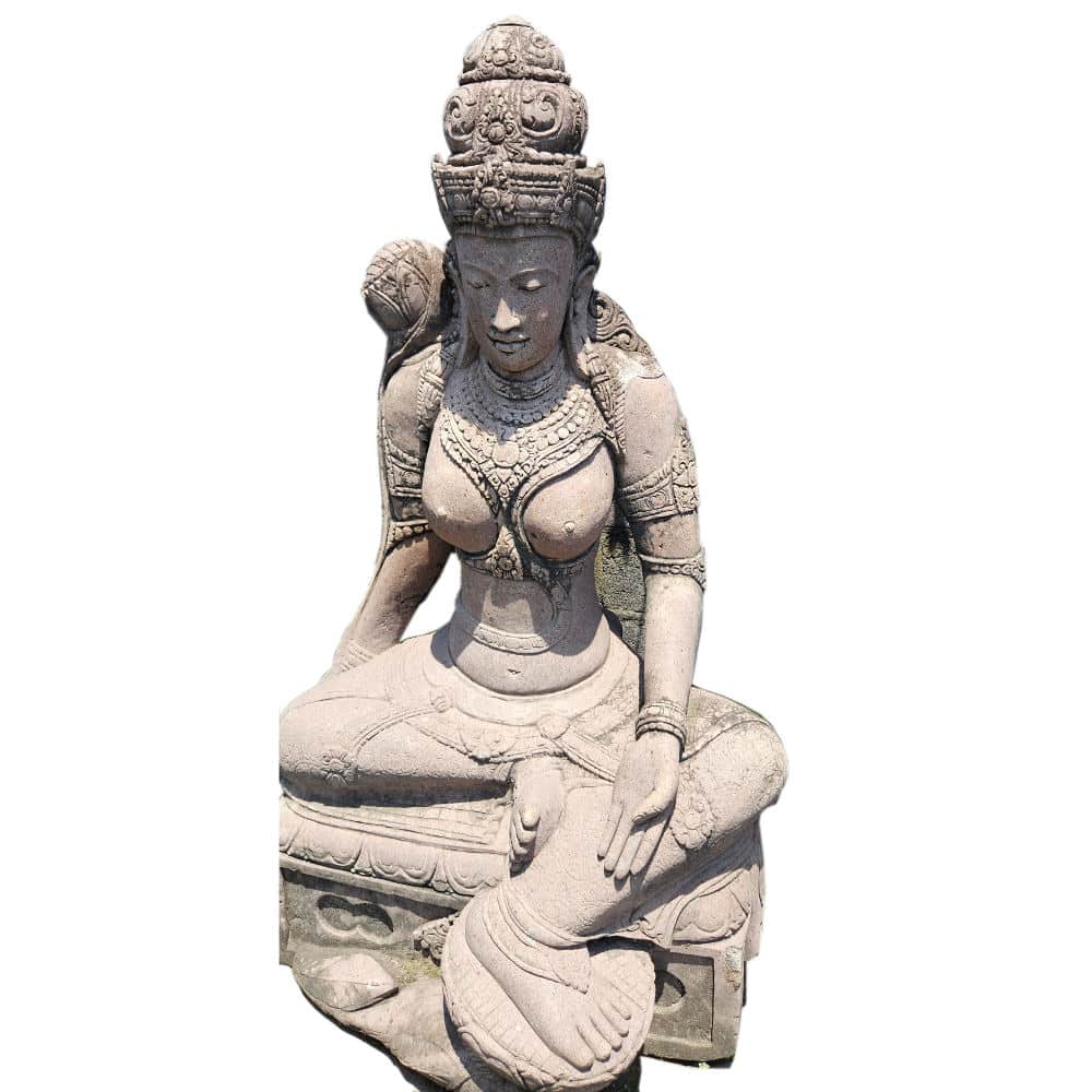 Sitting Balinese Goddess Figure made of Riverstone, 120 cm