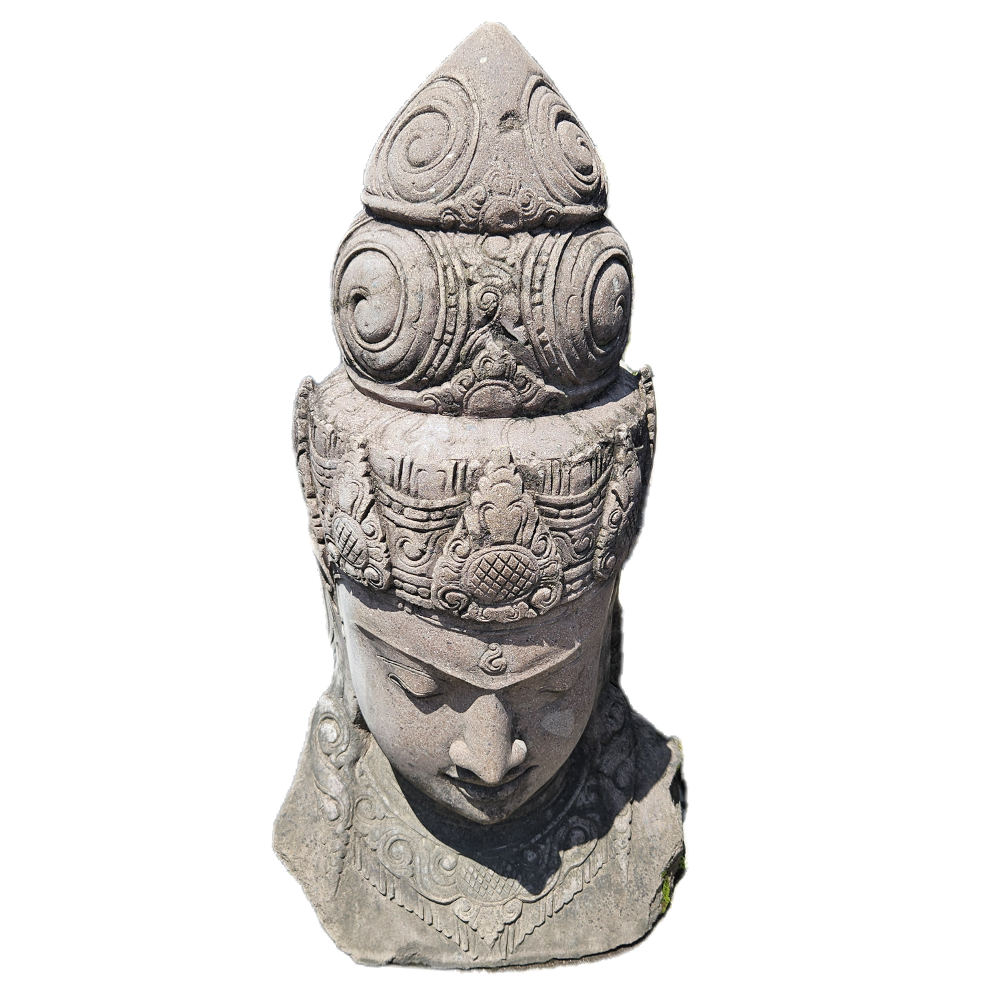 Balinese Female Bust with Jewelry, Handcrafted from Riverstone, Approx. 60 cm