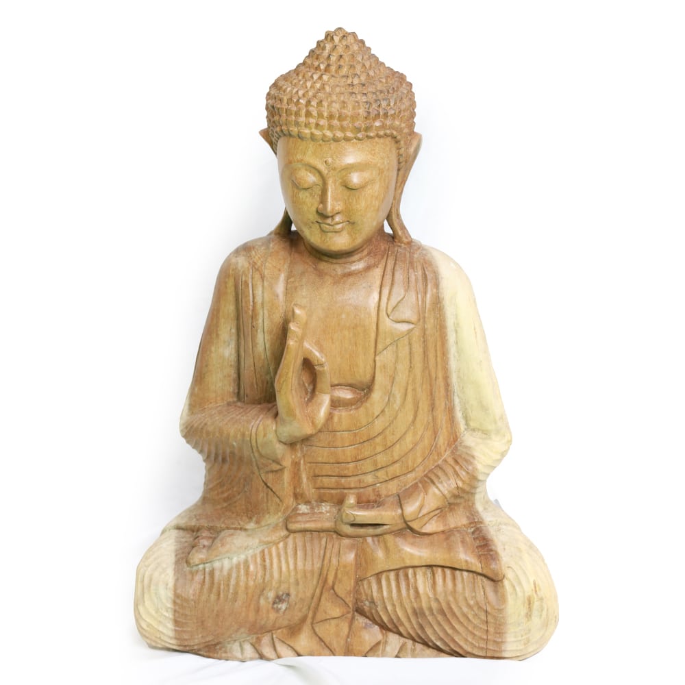 Sitting Buddha made of untreated Suar wood, 65x40 cm