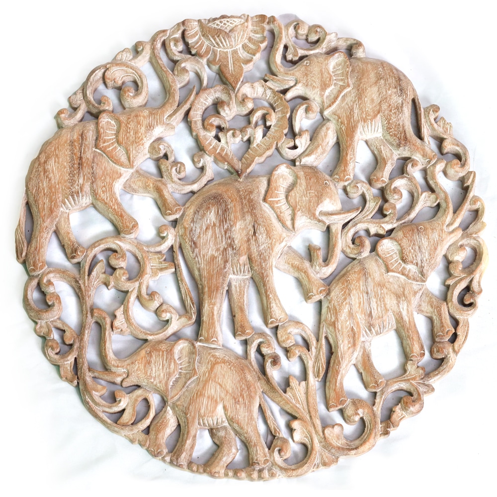 Elephant Wall Relief in Whitewashed Look, Ø 40 cm