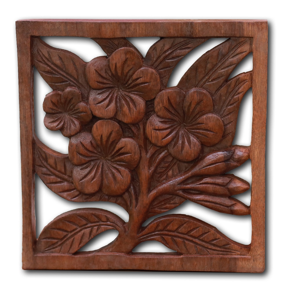 Handgefertigtes Wandbild mit Frangipani-Blüte, rechteckig, 24 cm