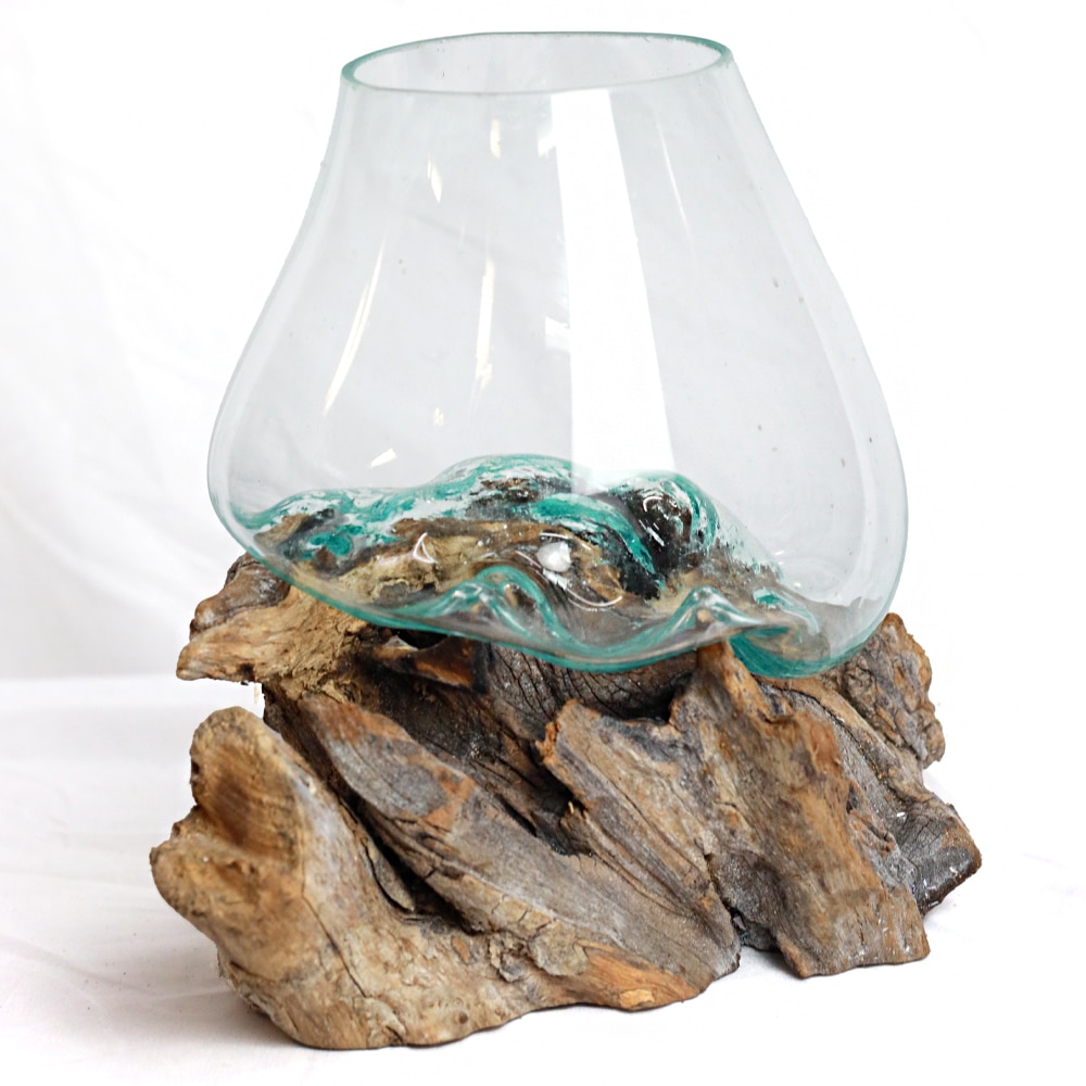 Senyum Glasschale: Handgefertigtes Glas auf natürlicher Wurzel, Ø 20 cm