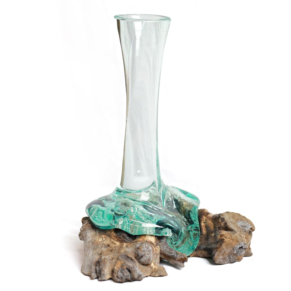 Glasvase mit natürlicher Wurzelbasis, ca. 20 cm hoch