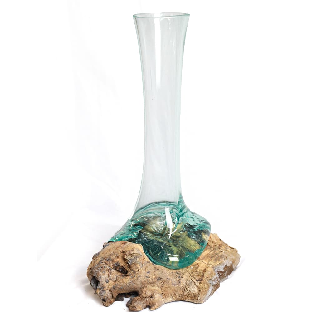 Handgefertigte Glasvase auf natürlicher Wurzel, 40 cm