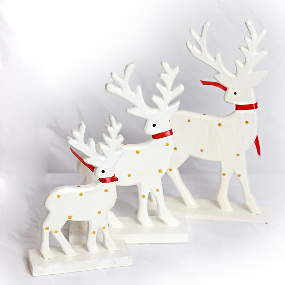 Weißes Rentier-Set aus Holz (3-teilig)