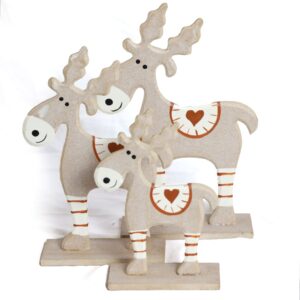 Set aus 3 hellbraunen Rentieren aus Albesia-Holz