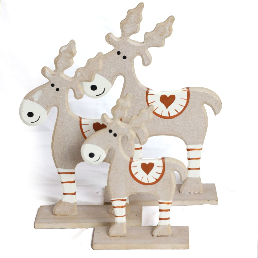 Set aus 3 hellbraunen Rentieren aus Albesia-Holz