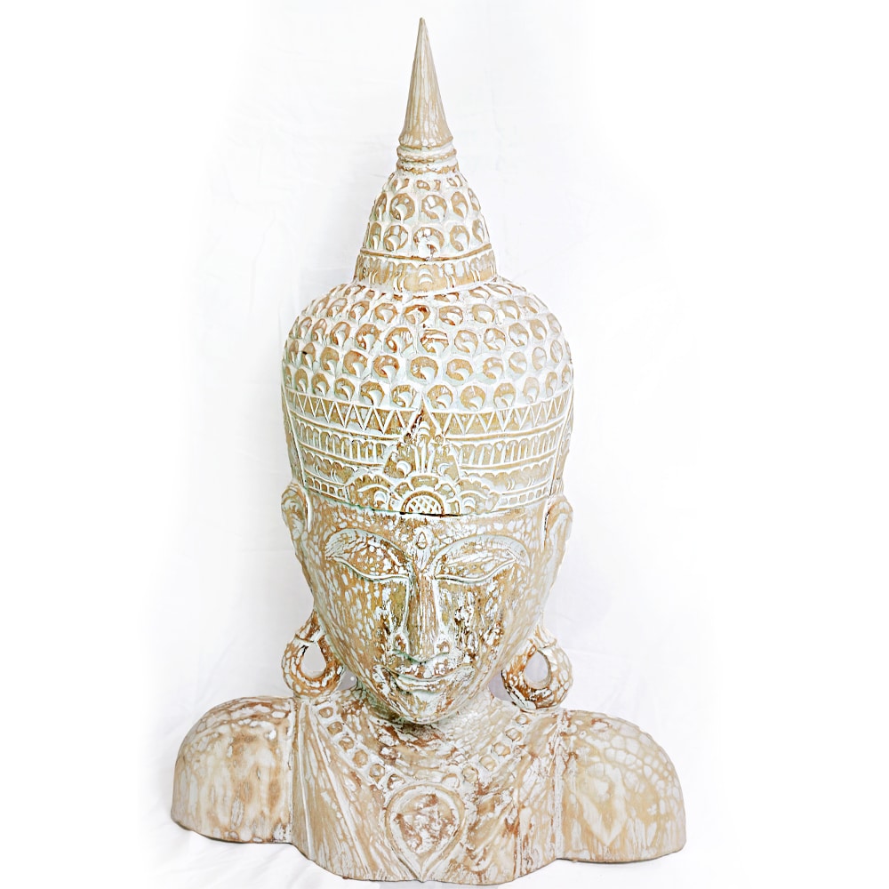 Buddha Shoulder Stand made of Albesia Wood, 88x60 cm, white washed