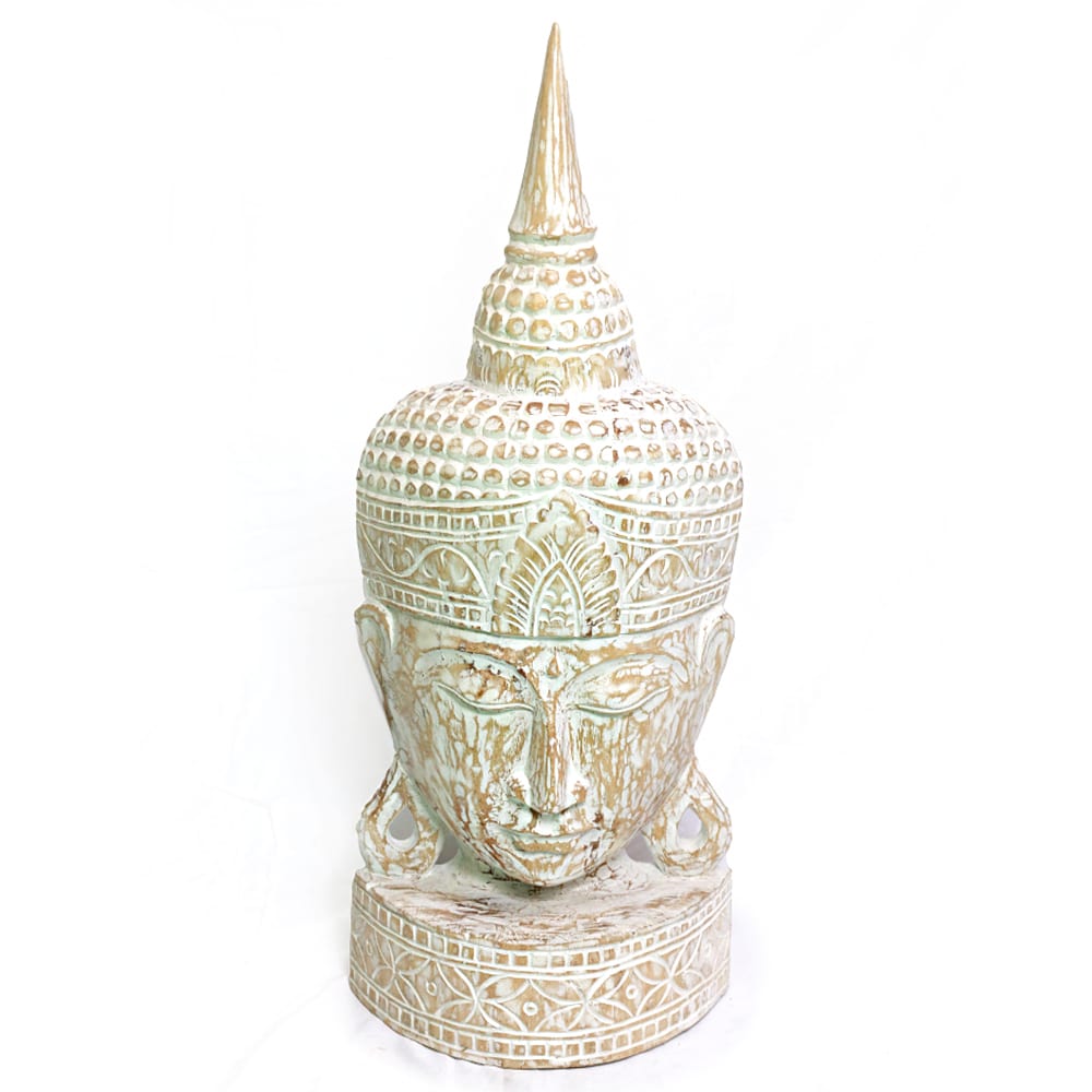 Buddha Head made of Albesia Wood, 75 cm – Decorative Stand