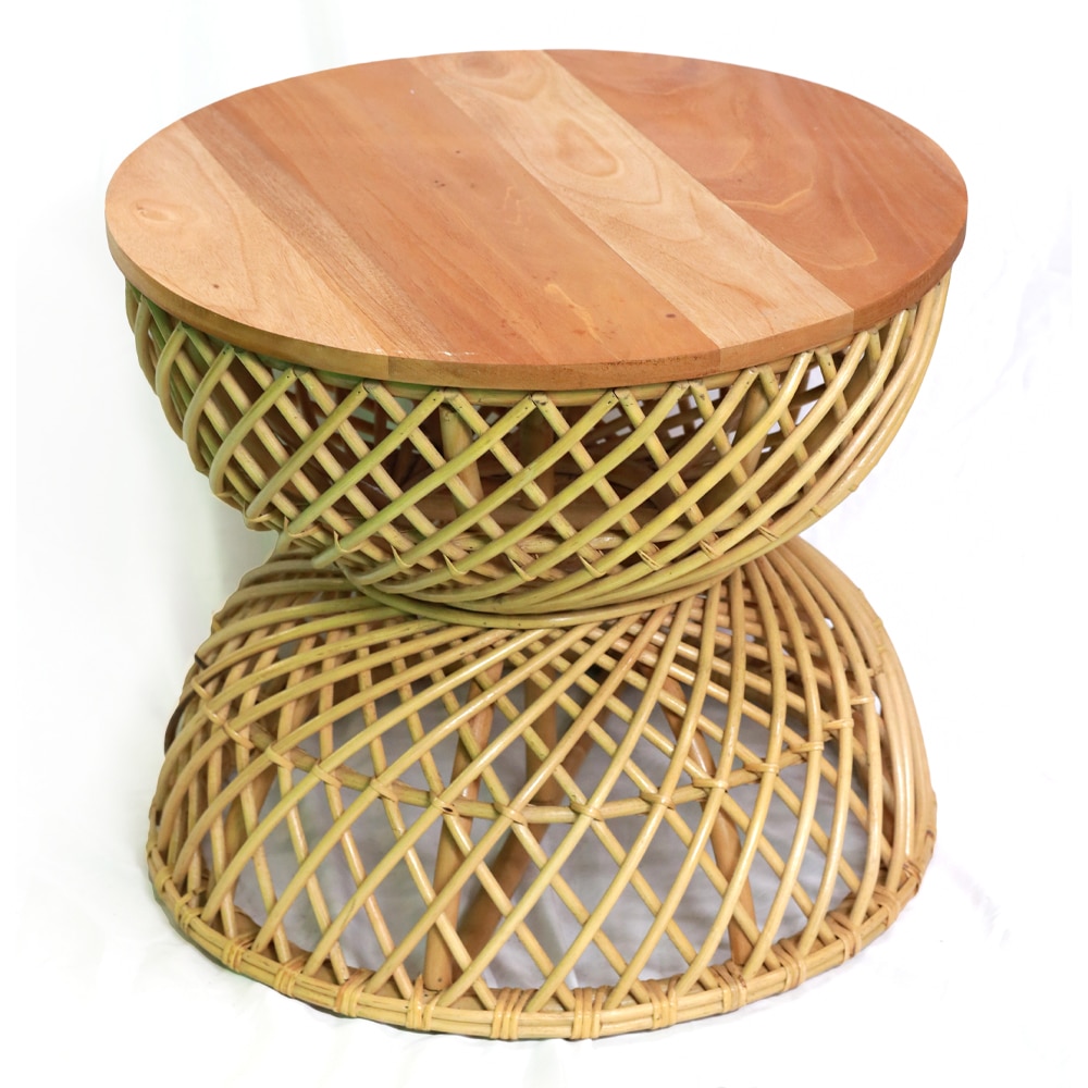 Jam Pasir Rattan Beistelltisch mit Teakholzplatte in Sanduhr-Form