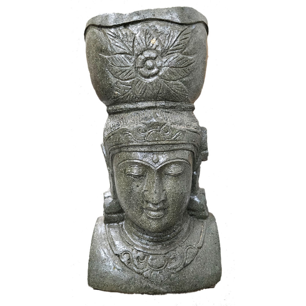 Elegant Lady Statue with Balinese Greenstone Bowl, 60 cm