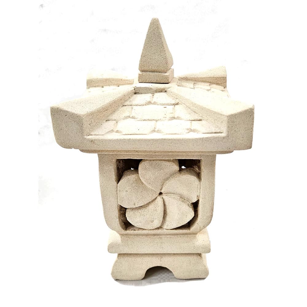 Gartenlaterne Frangipani aus Kalkstein, 24 cm hoch